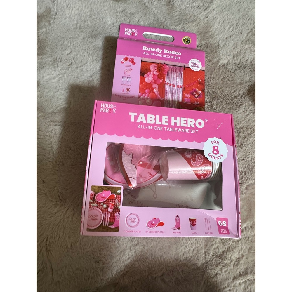 House of Party Rowdy Rodeo Pink Cowgirl Tableware and Decor Set Bundle